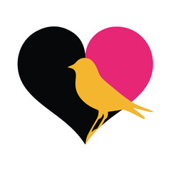 Colorful Love Bird with Heart Shape Romantic Vector Illustration