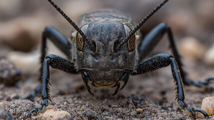 Fototapeta premium Close-Up of Green Grasshopper's Face, Macro Photography with Copy Space, AI generated illustration