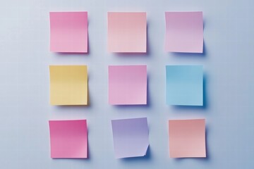 Fototapeta premium Pastel Colored Sticky Notes on Light Blue Background