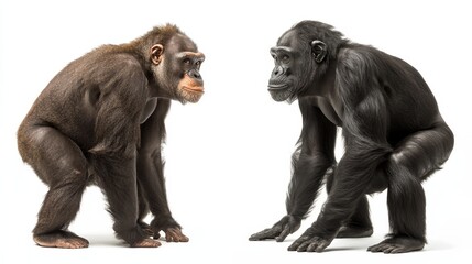 Obraz premium Two primates, a chimpanzee and a gorilla, posed side by side for comparison.