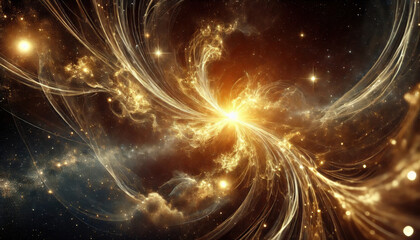 Obraz premium Kosmisches Neujahrskonzept: Illustration eines golden strahlenden Sternenwirbels im Zentrum einer Galaxie