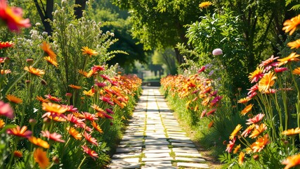 Peaceful Cempasuchil Garden Pathway - Sunlit Poster Print