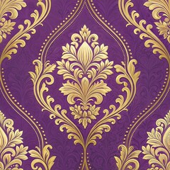 Purple wallpaper with gold damask pattern