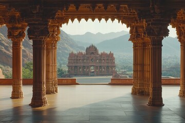 Ancient Temple View Through Archway