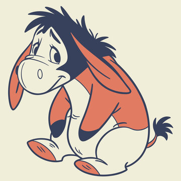 Watercolor Cartoon Eeyore Vector Illustration Isolated for Cute Artistic Design Projects