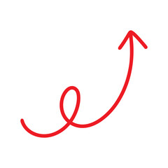手書きのくるっと上向き矢印　赤