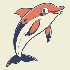 Obraz premium Playful Dolphin Cartoon Illustration in Watercolor Vector Style for Creative Marine Design