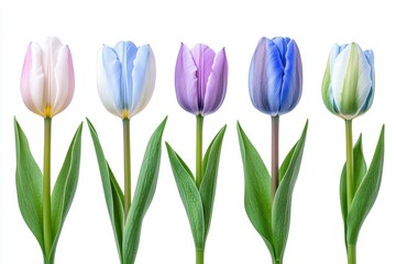 Five Pastel Tulips in a Row