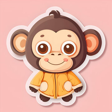 Cute Cartoon Monkey in Yellow Jacket Illustration
