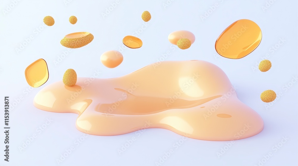 Poster a vibrant, liquid-like substance in shades of orange is pooled and splattered against a light backgr
