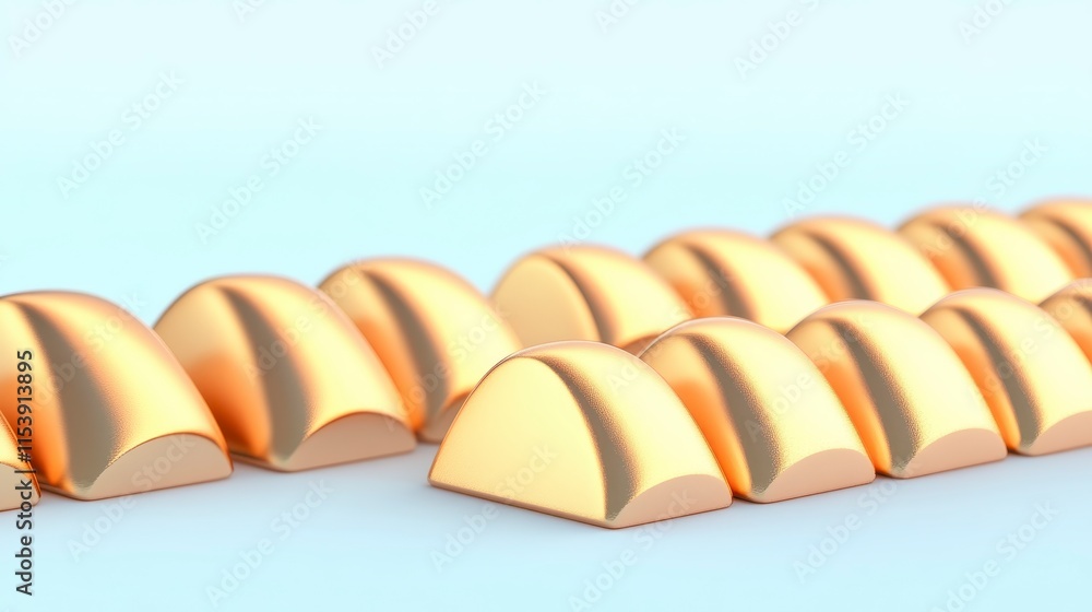 Poster a row of golden, dome-shaped objects appears against a light background, creating a visually appeali
