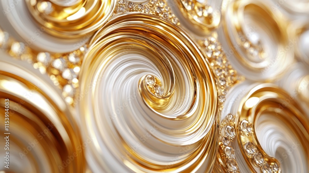 Poster a close-up of swirling golden and white patterns that create a luxurious and elegant visual texture.