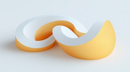 A sleek, abstract sculpture featuring smooth curves in orange and white, showcasing a modern design aesthetic.