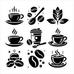 Coffee cup and bean silhouette vector. Coffee cup and bean icons silhouette illustration