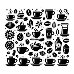 Coffee cup and bean silhouette vector. Coffee cup and bean icons silhouette illustration