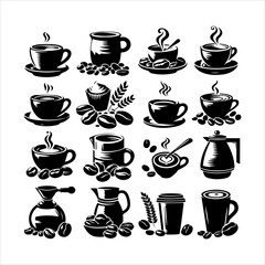 Coffee cup and bean silhouette vector. Coffee cup and bean icons silhouette illustration