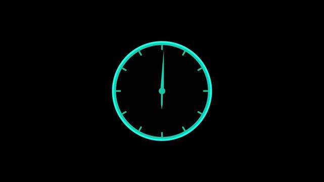  Clock icon vector animation with clock face on black background