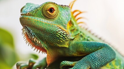 A close-up of a vibrant green lizard showcasing its intricate textures and details.