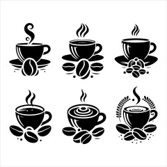 Coffee cup and bean silhouette vector. Coffee cup and bean icons silhouette illustration