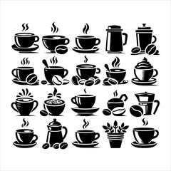 Coffee cup and bean silhouette vector. Coffee cup and bean icons silhouette illustration