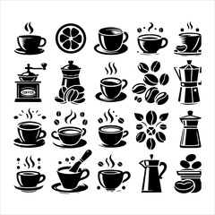 Coffee cup and bean silhouette vector. Coffee cup and bean icons silhouette illustration