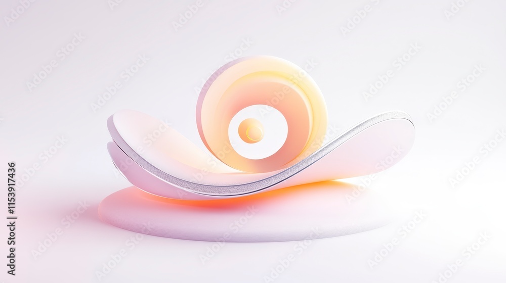 Poster a minimalist abstract sculpture featuring curved shapes and soft colors, creating a sense of flow an