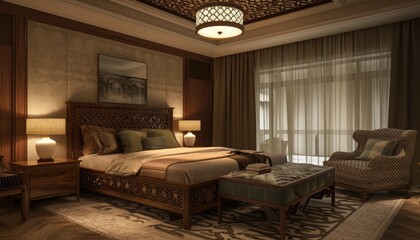 luxury hotel room with bed