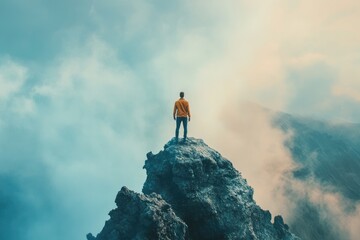 Solo Adventurer Embraces Nature: Young Man Conquering Volcanic Peaks in Bali for an Active Lifestyle