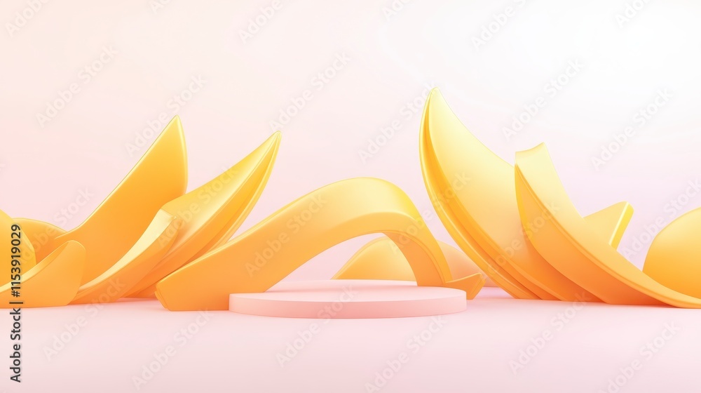 Poster a minimalist design featuring yellow abstract shapes on a soft background, creating a vibrant and mo