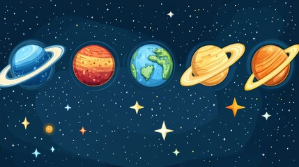 A colorful illustration of planets in space, showcasing their distinct features and colors.