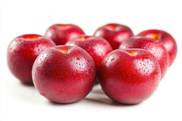 Obraz premium Juicy Red Plums with Water Droplets
