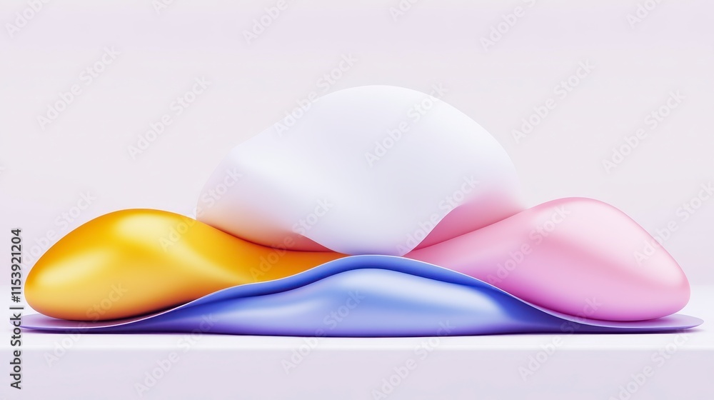 Poster a vibrant, abstract composition of smooth, colorful blobs resembling organic shapes, creating a play