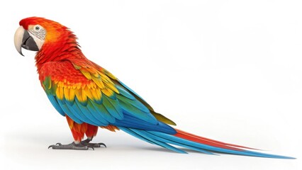 Fototapeta premium Vivid Parrot with Colorful Feathers on White Background