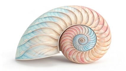 Beautiful Seashell on White Background with Soft Tones and Details