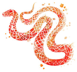 Obraz premium PNG Red-gold snake Japanese minimal illustration decorative watercolor.