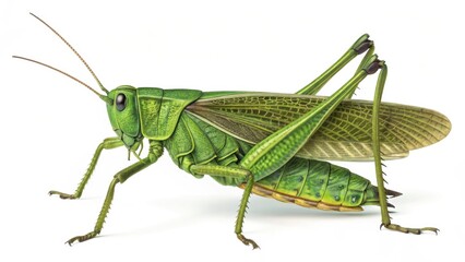 Fototapeta premium Vibrant Green Grasshopper on Fresh Green Grass Detailed Image