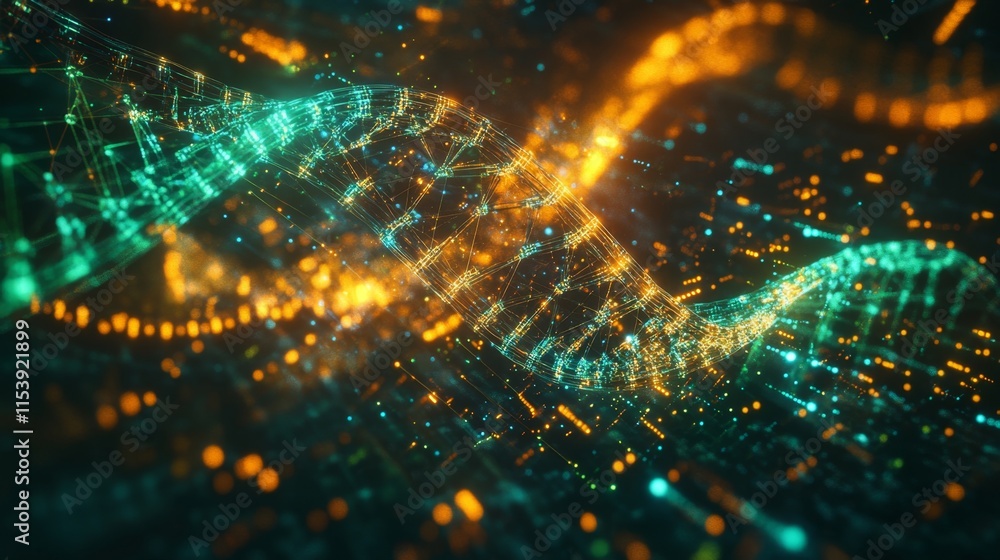 Poster dynamic digital waves virtual realm abstract visualization futuristic environment close-up perspecti