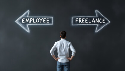 Employee vs Freelance, Decision-Making Concept with Chalkboard Arrows