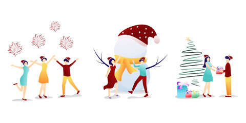 A Set of People Celebrating Christmas