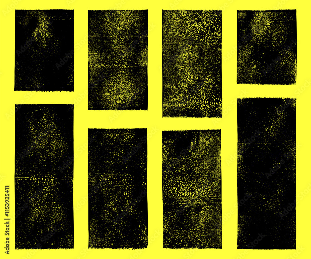 Fototapete linocut vector relief printing rectangle shapes of various length, rough grunge textures collection.