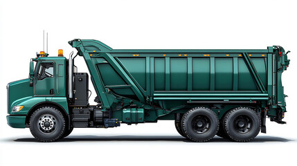 Side View of Waste Management Dump Truck on White Background