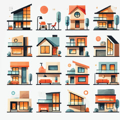 Modern house icon set flat illustration vector