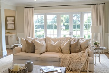 Bright and Inviting Living Room with Plush Sofa