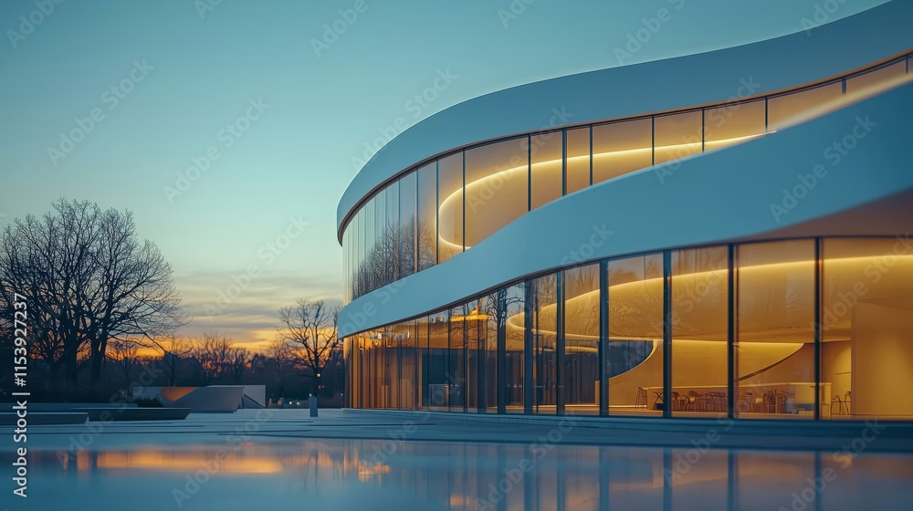 Poster modern architectural masterpiece with smooth curves and large windows