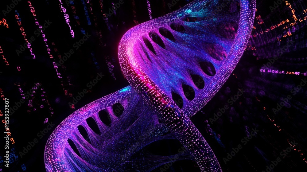 Poster digital dna spiral artwork virtual space abstract visualization futuristic environment close-up view