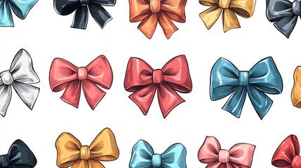 Colorful Hand-Drawn Bows Collection: A Delightful Pattern of Gift Ribbons