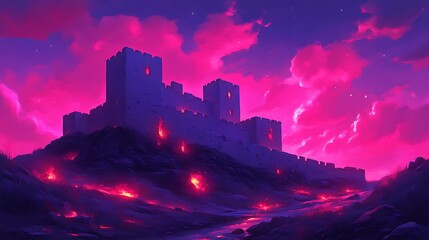 Fototapeta premium Volcanic castle at sunset.