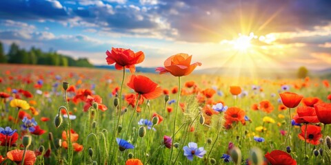Obraz premium Summer Meadow with Red Poppies, floral fields, summer meadow, floral fields, summer meadow