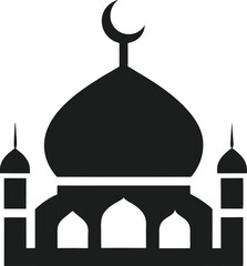 Minimalist Mosque Silhouette Icon with Crescent Moon for Islamic Themes and Design Projects
