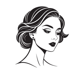 Set of stylized woman faces. Modern single line art. Woman beauty fashion concept, minimalistic style Black and white